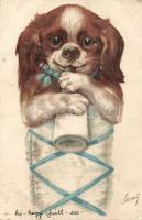 1899 Dog baby with feeding bottle, litho s: Sassy (EK)