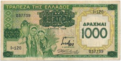 Görögország 1939. 100D "1000D" felülbélyegzéssel T:III Greece 1939. 100 Drachmai with "1000 Drachmai" overprint C:F  Krause 111