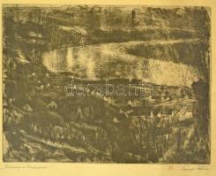 Szőnyi István (1894-1960): Zebegény a Dunánál. Rézkarc, papír, jelzett, üvegezett keretben, 27×43 cm