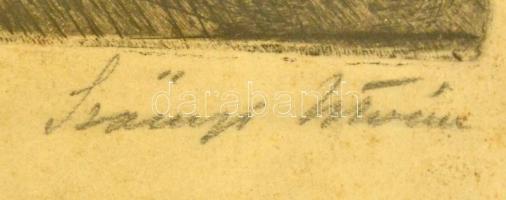 Szőnyi István (1894-1960): Zebegény a Dunánál. Rézkarc, papír, jelzett, üvegezett keretben, 27×43 cm