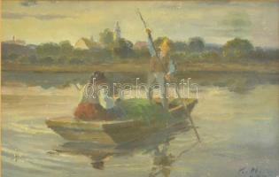 id. Kátai Mihály (1906-1983): Csónakázók, olaj, vászon, paszpartuban, üvegezett fa keretben, 19×29 cm
