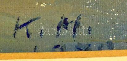 id. Kátai Mihály (1906-1983): Csónakázók, olaj, vászon, paszpartuban, üvegezett fa keretben, 19×29 c...