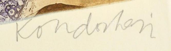 Kondor Lajos (1926-2006): Rinascimento, színezett rézkarc, papír, jelzett, üvegezett fa keretben, 31...