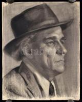 Szegedi Molnár Géza (1906-1970): Férfi portré. Szén, papír, jelzett, kis szakadással, 55x45 cm