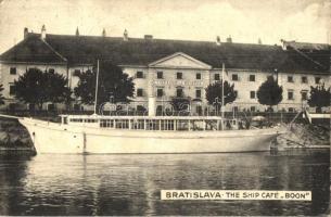Pozsony, Pressburg, Bratislava; Vízi laktanya, Boon hajó kávéház / Stefanikova Kasarna / military barracks with ship cafe (EB)