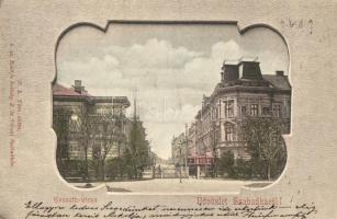 Szabadka, Subotica; Kossuth utca, villamos / street view with tram. Art Nouveau