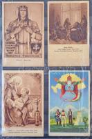 4 db RÉGI Márton L. művészlap Szent Imrével képeslap tartóban / 4 pre-1945 art postcards with Saint Emeric of Hungary signed by Márton L. in postcard case