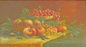 Baky Albert (1868-1944): Gyümölcscsendélet. Olaj, karton, üvegezett keretben, 38×42 cm