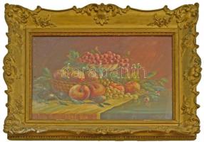 Baky Albert (1868-1944): Gyümölcscsendélet. Olaj, karton, üvegezett keretben, 38×42 cm