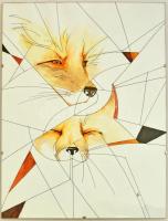 Kun Sarolta (1990- ): Ébredés, akvarell-tus, papír, jelzett, üvegezett, 40×30 cm
