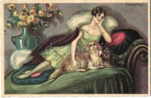 Lady with dogs / Italian art postcard. Ballerini & Fratini 316. s: Chiostri