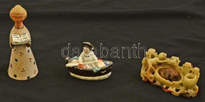 1 db kerámia éneklő lányka + 1 db csónakos porcelán + 1 zsírkő majom, m: 6 és 13 cm között