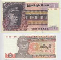 Burma 1973. 10K + Mianmar 1990. 1K T:I,I- Burma 1973. 10 Kyats + Myanmar 1990. 1 Kyat C:UNC,AU Krause 58, 67