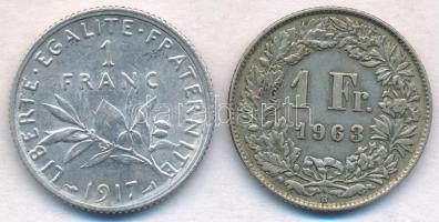 Vegyes: Franciaország 1917. 1Fr Ag + Svájc 1963. 1Fr Ag T:2 Mixed: France 1917. 1 Franc Ag + Switzerland 1963. 1 Franc Ag C:XF