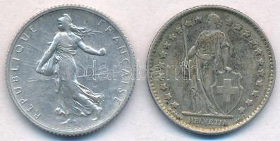 Vegyes: Franciaország 1917. 1Fr Ag + Svájc 1963. 1Fr Ag T:2
Mixed: France 1917. 1 Franc Ag + Switze...