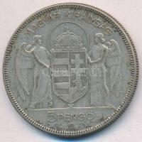 1930. 5P Ag "Horthy jobbra" T:3 patina 
Adamo P8