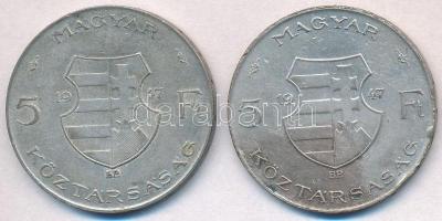 1947. 5Ft Ag "Kossuth" (2x) T:2-3 patina