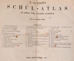 1872 Emil von Sydow's Schulatlas, 42 db térkép, közte több kihajthatóval, belsejében grafitceru...