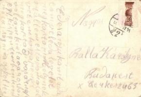 1944 Második világháborús saját kézzel festett katonai művészlap repülővel / WWII Hungarian military...