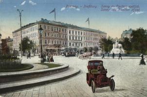 Pozsony, Pressburg, Bratislava; Savoy és carlton szállók, automobil, villamos / hotels, automobile, tram