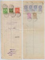 1934-1943. 2db kitöltött váltó aranypengőről, hátoldalukon bélyegzéssel és bélyegekkel T:III