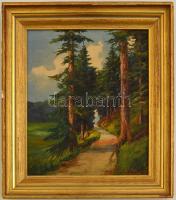 Giesecke jelzéssel: Erdei út. Olaj, karton, keretben, 29×24 cm