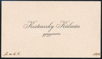 1898 Kostenszky Kálmán gyógyszerész névjegykártyája