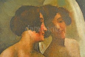 Pettes József (1896-?): Tükrös félakt. Olaj, vászon, jelzett, 50×40 cm