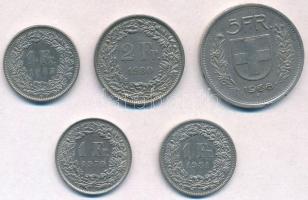 Svájc 1968-1987. 1Fr (3xklf) + 2Fr + 5Fr T:2,2- ph. Switzerland 1968-1987. 1 Franc (3xdiff) + 2 Franc + 5 Franc C:XF,VF edge error