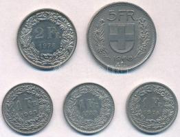Svájc 1968-1989. 1Fr (3xklf) + 2Fr + 5Fr T:2 Switzerland 1968-1989. 1 Franc (3xdiff) + 2 Franc + 5 Franc C:XF