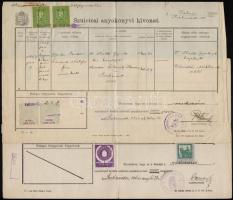 1916-1935 Szekszárd városi illetékbélyeges okmányok, érdekes illetékbélyegekkel