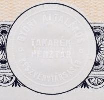 Győr 1926. "Győri Általános Takarékpénztár Részvénytársaság" tíz részvénye egyenként 10P-r...