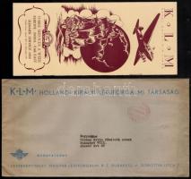 1938 KLM Holland Királyi Légiforgalmi Társaság repülési prospektus, menetrend, szórólap, boríték, 5 ...
