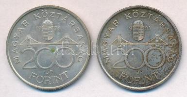 1993. 200Ft Ag "MNB" (2x) T:2 patina