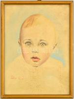 Szőnyi jelzéssel: Kisbaba portré, pasztell, papír, üvegezett fa keretben, 23,5×17,5 cm