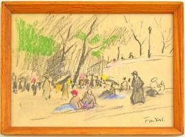 Farkas jelzéssel: A parkban, pasztell, papír, üvegezett fa keretben, 20,5×29 cm