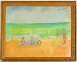 Vaszary jelzéssel: Tengerparton, pasztell, papír, üvegezett fa keretben, 33×42 cm