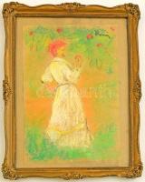 Rónai jelzéssel: Gyümölcsöt szedő, pasztell, papír, üvegezett fa keretben, 38,5×19,5 cm