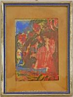 Rozsda jelzéssel: Kompozíció, tempera, papír, paszpartuban, üvegezett fa keretben, 17×11,5 cm