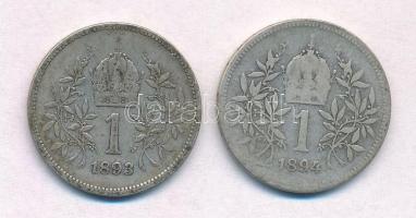 Ausztria 1893-1894. 1K Ag "Ferenc József" (2x) T:2-,3
Austria 1893-1894. 1 Corona "F...