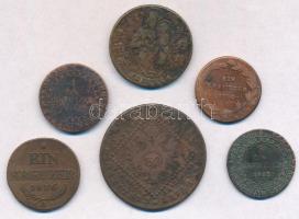 Vegyes: 6db-os rézpénz tétel, benne: 1763PH-KM Poltura, 1790S 1kr, 1807S 30kr, 1812B 1kr, 1812S 1kr ...