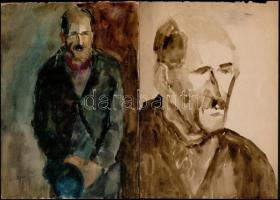 Elekfy jelzéssel: 2 db férfi portré, akvarell, papír, 29,5×21 cm