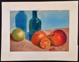 Szin jelzéssel: Almás csendélet. Akvarell, papír, 26×37 cm