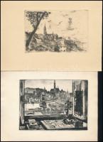 Városi látképek, 3 db rézkarc, papír, jelzettek a dúcon (Csurgói Máté Lajos, Varga Nándor, Gömöri Béla), különböző méretben