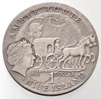 Niue 2010. 1$ Ag "Borostyánút / Szombathely" borostyán darabbal, az egyetlen magyar állomá...