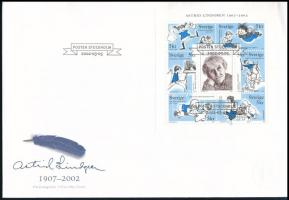 Astrid Lindgren stamp-booklet FDC, Astrid Lindgren bélyegfüzetlap FDC-n