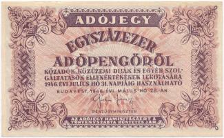 1946. 100.000AP sorozat- és sorszám nélkül, fehér, vastagabb papíron, 5600-as rendelettel T:I- Adamo P51B