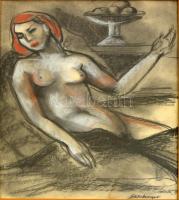 Schönberger jelzéssel: Ülő női akt. Pasztell, papír, üvegezett keretben, foltos, 60×40 cm