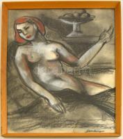 Schönberger jelzéssel: Ülő női akt. Pasztell, papír, üvegezett keretben, foltos, 60×40 cm