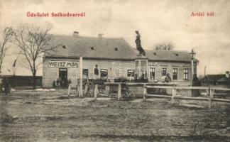 Székudvar, Socodor; Artézi kút, tér, Weisz Mór üzlete és saját kiadása / well, square, shop